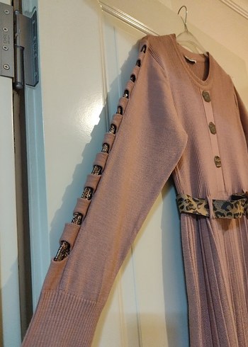 gül kurusu Kadın Triko Yılan Desenli Uzun Elbise - Görsel 3