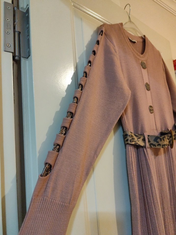 gül kurusu Kadın Triko Yılan Desenli Uzun Elbise - Görsel 3