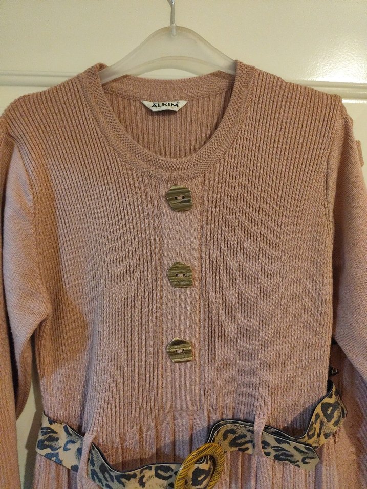 gül kurusu Kadın Triko Yılan Desenli Uzun Elbise - Görsel 4