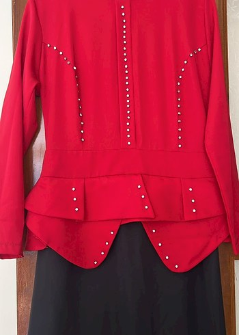 Klasik Kırmızı Drapeli Uzun Kadın Elbise - Görsel 3