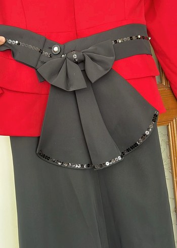 Klasik Kırmızı Drapeli Uzun Kadın Elbise - Görsel 5