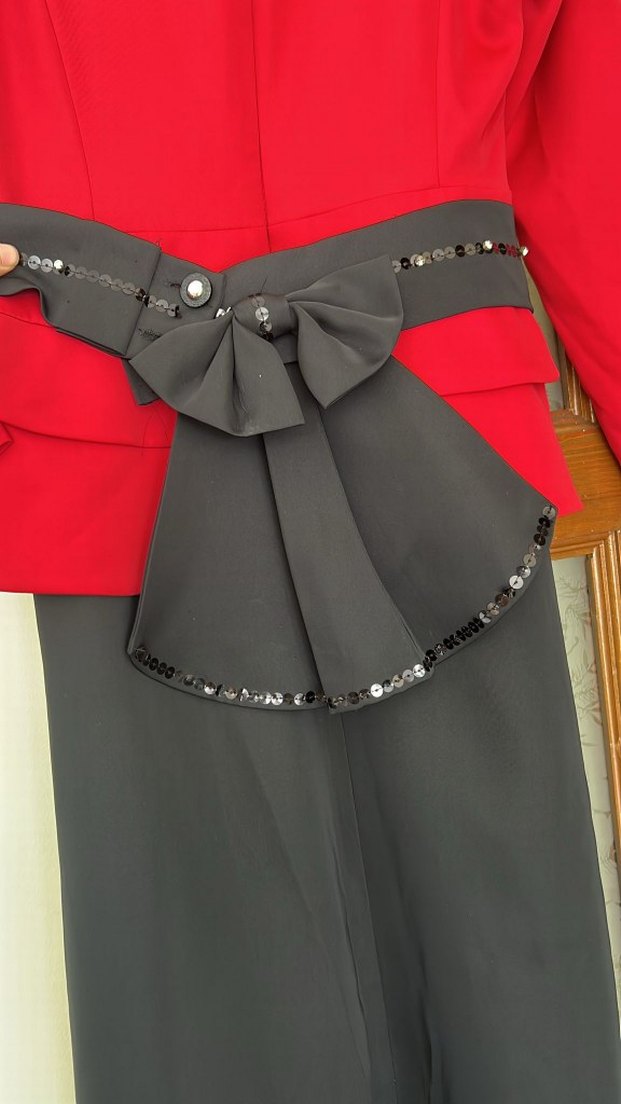 Klasik Kırmızı Drapeli Uzun Kadın Elbise - Görsel 5