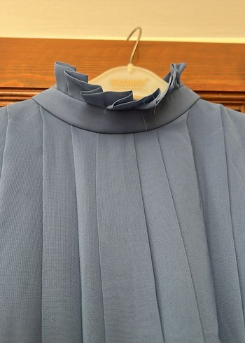 Mavi Uzun Kollu Salaş Kadın Elbise - Görsel 3