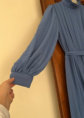 Mavi Uzun Kollu Salaş Kadın Elbise - Görsel 4