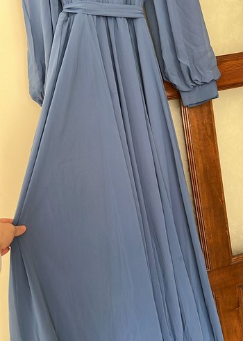 Mavi Uzun Kollu Salaş Kadın Elbise - Görsel 5