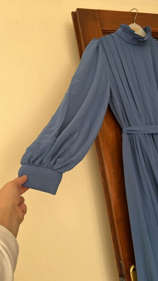 Mavi Uzun Kollu Salaş Kadın Elbise - Görsel 4