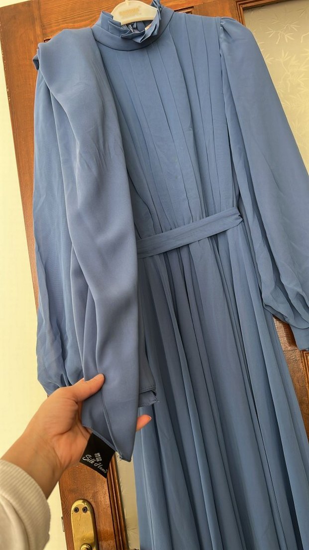 Mavi Uzun Kollu Salaş Kadın Elbise - Görsel 2