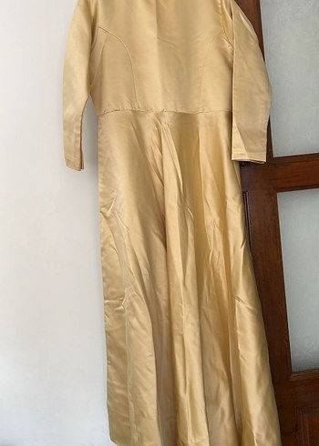 Gold Uzun Kollu Kadın Saten Elbise - Görsel 2