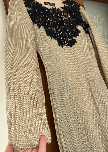 Bej İşlemeli Uzun Kollu Kadın Elbise - Görsel 4