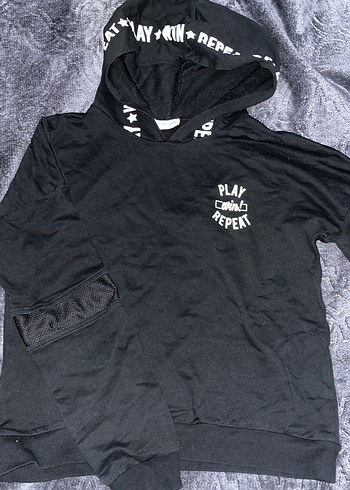 12-13 Yaş Beden siyah Renk Siyah Spor Sweatshirt