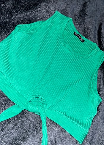 Diğer Yeşil Bağlamalı Kolsuz Crop Top Ambar