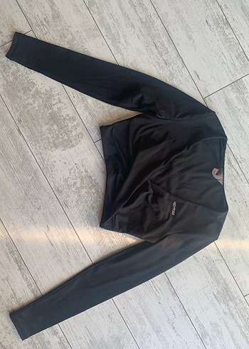 Diğer Oh Polly Bo Tee yoga uzun kollu V Yaka Siyah Crop Top