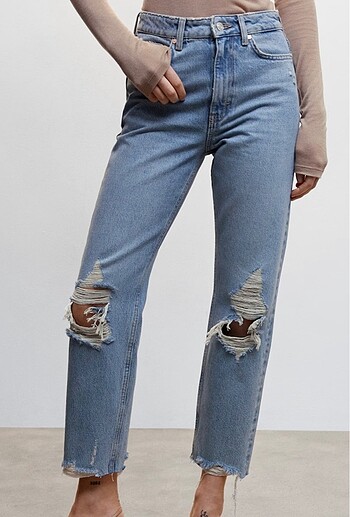 Vintage Tarz Yüksek Bel Yırtıklı Jean