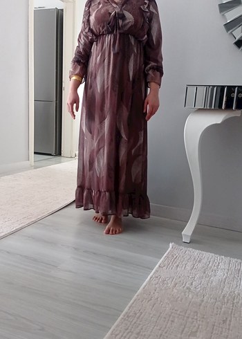 Bohem Tarz Uzun Kahverengi Bağlamalı Elbise