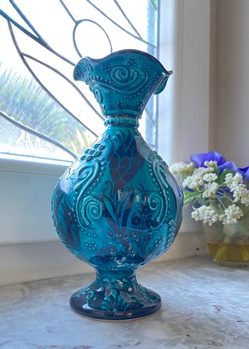 Turkuaz Çini Seramik Vazo - Görsel 2