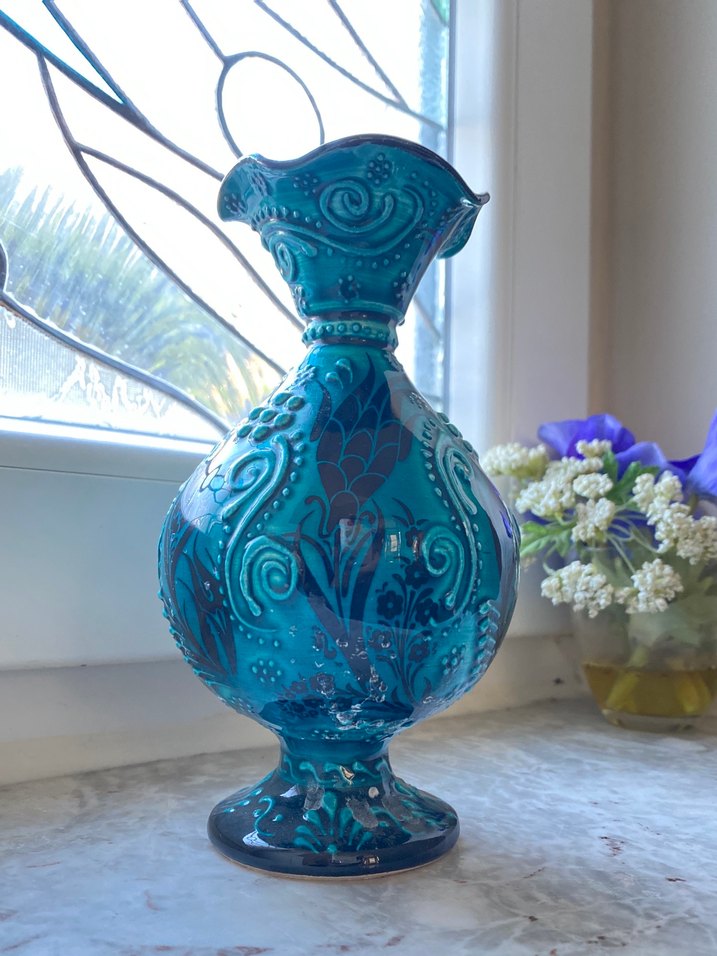 Turkuaz Çini Seramik Vazo - Görsel 2