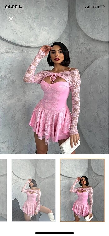 Pembe dantelli elbise