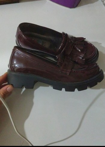 Bordo Parlak Deri kız  Çocuk Püsküllü Ayakkabı - Görsel 8