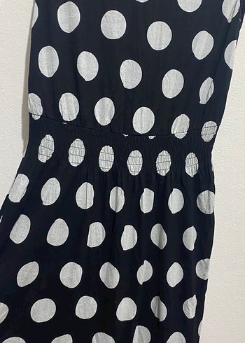 Puantiye Desenli Siyah Midi Elbise - Görsel 4