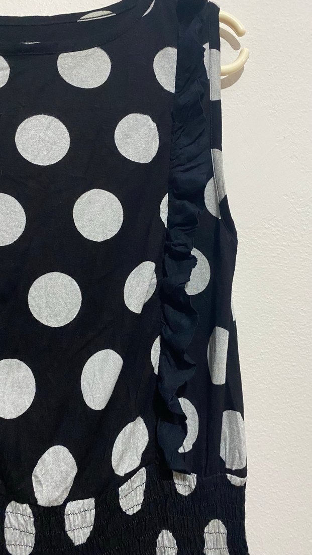 Puantiye Desenli Siyah Midi Elbise - Görsel 2