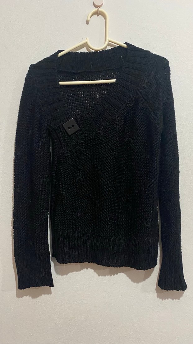 Siyah Örgü Kadın Kazak - Görsel 2