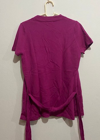 Mor Kısa Kollu Bağlamalı Hırka - Görsel 4