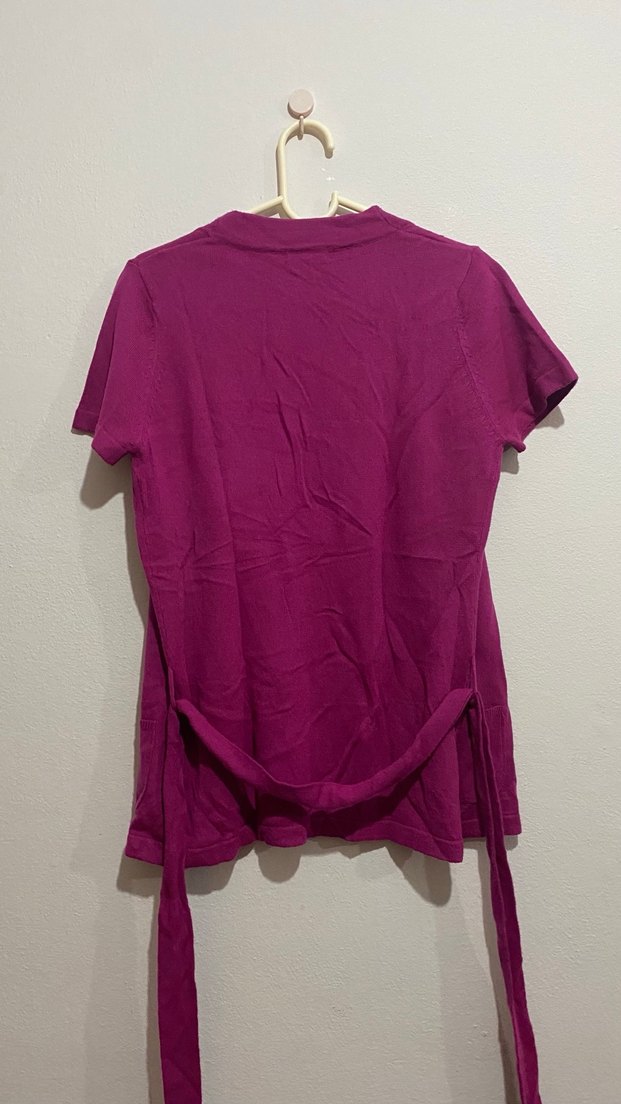 Mor Kısa Kollu Bağlamalı Hırka - Görsel 4