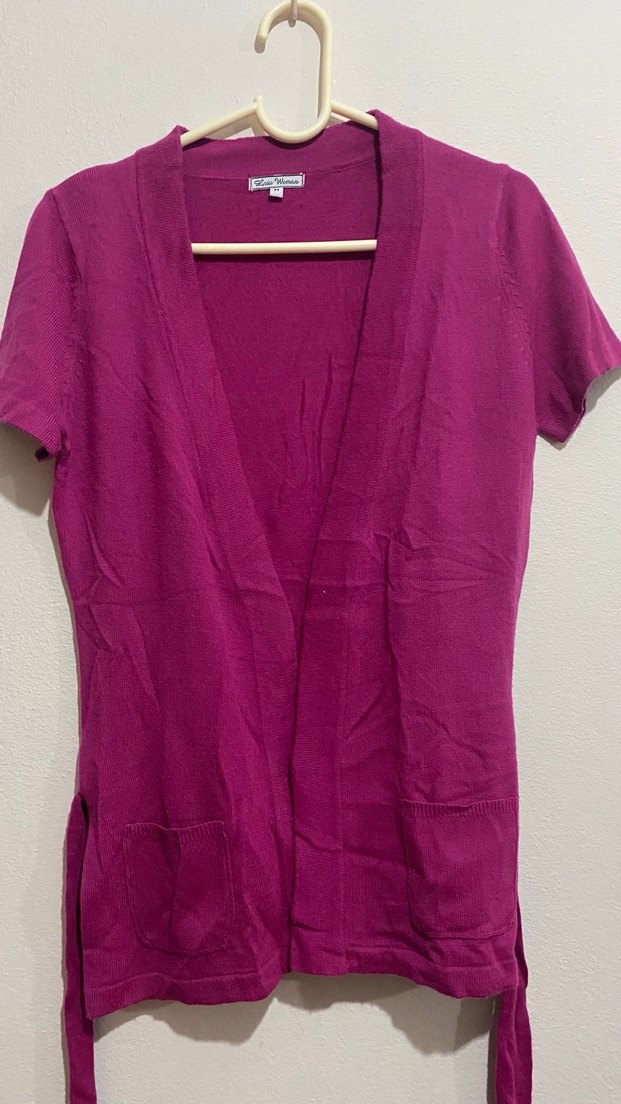 Mor Kısa Kollu Bağlamalı Hırka - Görsel 2