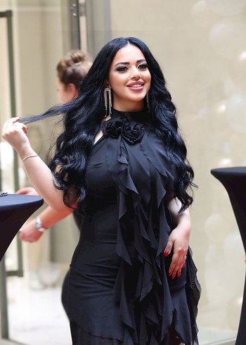 Siyah Gül detaylı  Mini Elbise - Görsel 2