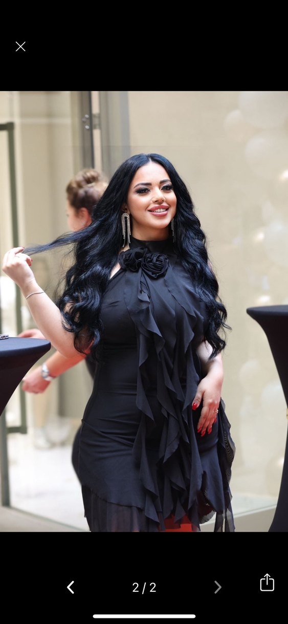 Siyah Gül detaylı  Mini Elbise - Görsel 2