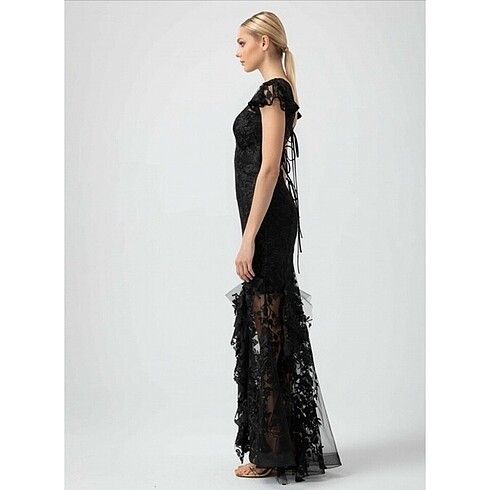 Siyah Dantel Uzun Elbise - Görsel 6