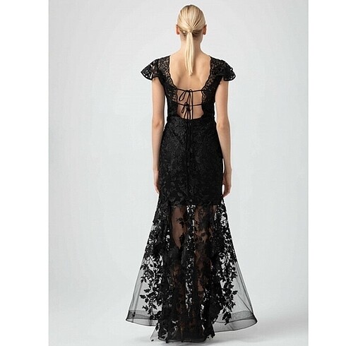 Siyah Dantel Uzun Elbise - Görsel 3