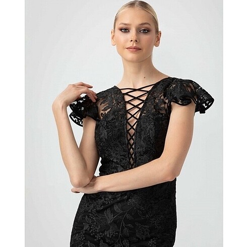 Siyah Dantel Uzun Elbise - Görsel 4