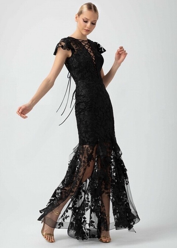 Siyah Dantel Uzun Elbise - Görsel 2