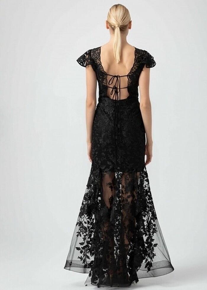 Siyah Dantel Uzun Elbise - Görsel 3