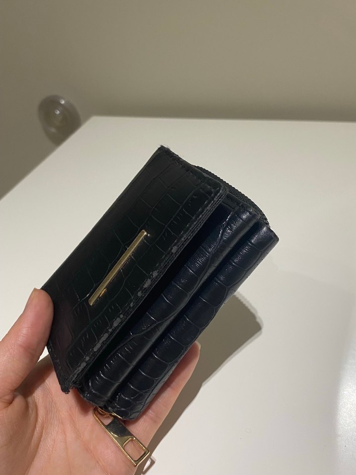 Siyah Deri Yılan Desenli Fermuarlı Kadın Cüzdanı - Görsel 2