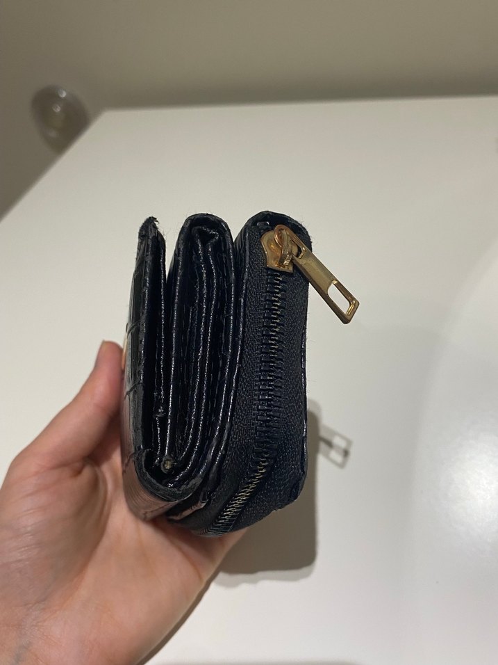 Siyah Deri Yılan Desenli Fermuarlı Kadın Cüzdanı - Görsel 5