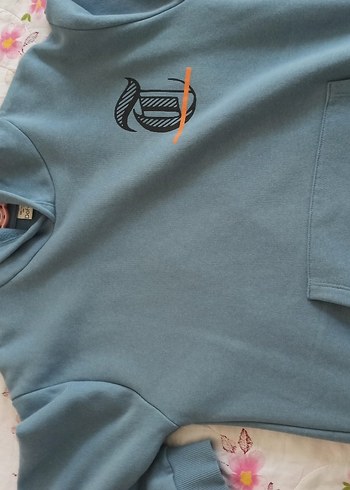 13-14 Yaş Beden Mavi Kapüşonlu erkek çocuk Sweatshirt