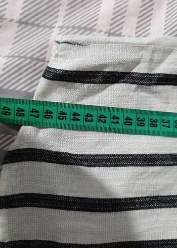 8 Yaş Beden beyaz Renk Düğmeli Çizgili Keten Gömlek