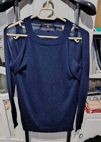 Parlak Mavi Kadın Triko Sweatshirt