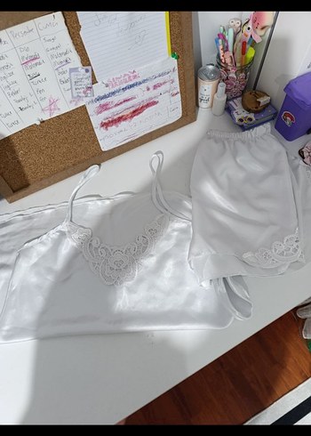 Beyaz Nakışlı Uzun Askılı Kadın gecelik - Görsel 2