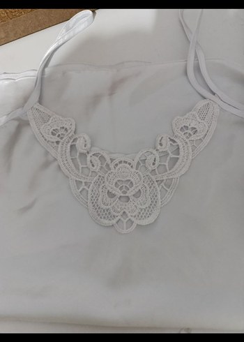 Beyaz Nakışlı Uzun Askılı Kadın gecelik - Görsel 3