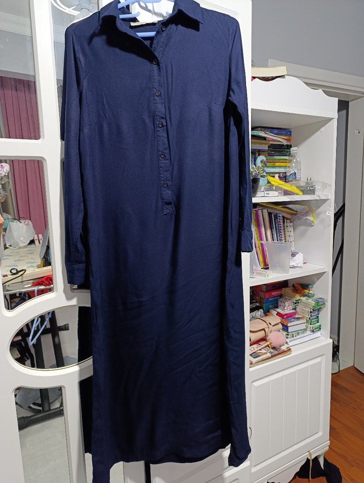 Kadın Lacivert Uzun Denim Elbise - Görsel 2