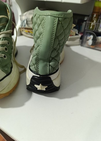 Yeşil Kadın Spor Ayakkabı, Dolgu Topuk, Fırfırlı - Görsel 3