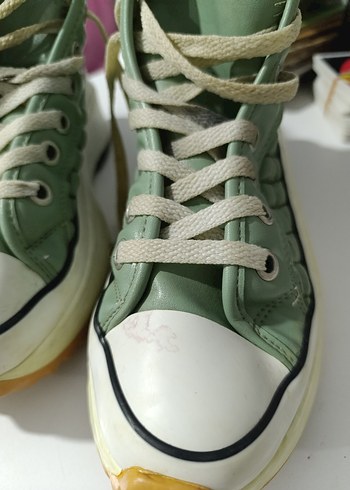 Yeşil Kadın Spor Ayakkabı, Dolgu Topuk, Fırfırlı - Görsel 2