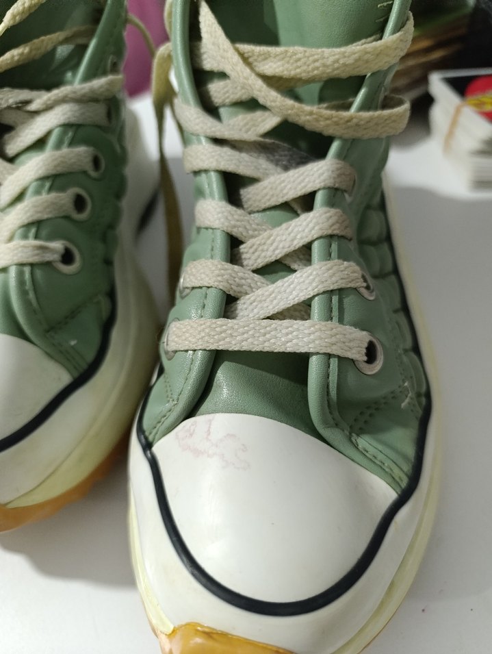 Yeşil Kadın Spor Ayakkabı, Dolgu Topuk, Fırfırlı - Görsel 2