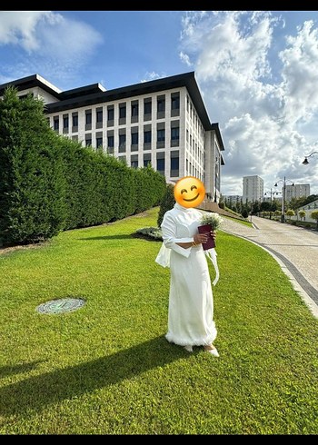 Uzun Kollu Beyaz Düz Gelinlik
