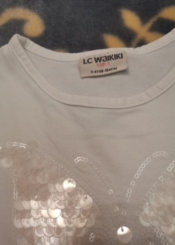 LC Waikiki Kız Çocuk Beyaz Payetli Kelebek Tişört