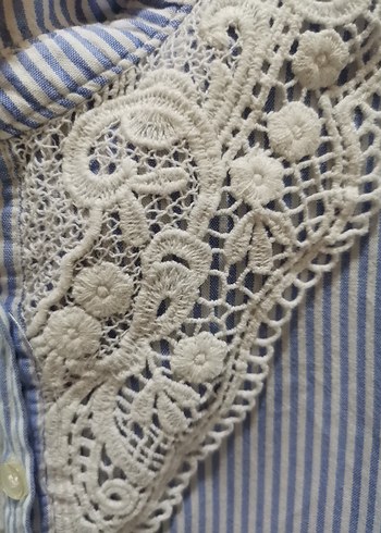 Nakışlı Düğmeli Kız Çocuk Mavi Gömlek - Görsel 2