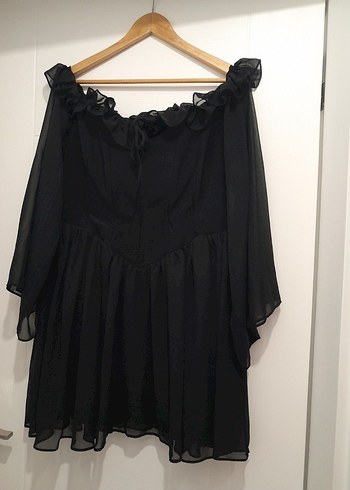 Trendyol & Milla Siyah Fırfırlı Midi Goth Elbise